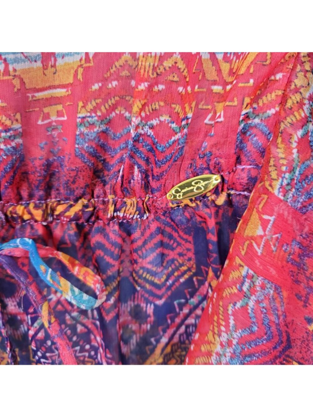 Jessica Simpson Size L Top Cover Up Multicolor Sheer Chiffon Aztec Print Boho - Picture 7 of 7